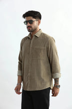 Xkind Men's Beige Corduroy Regular Fit Shirt