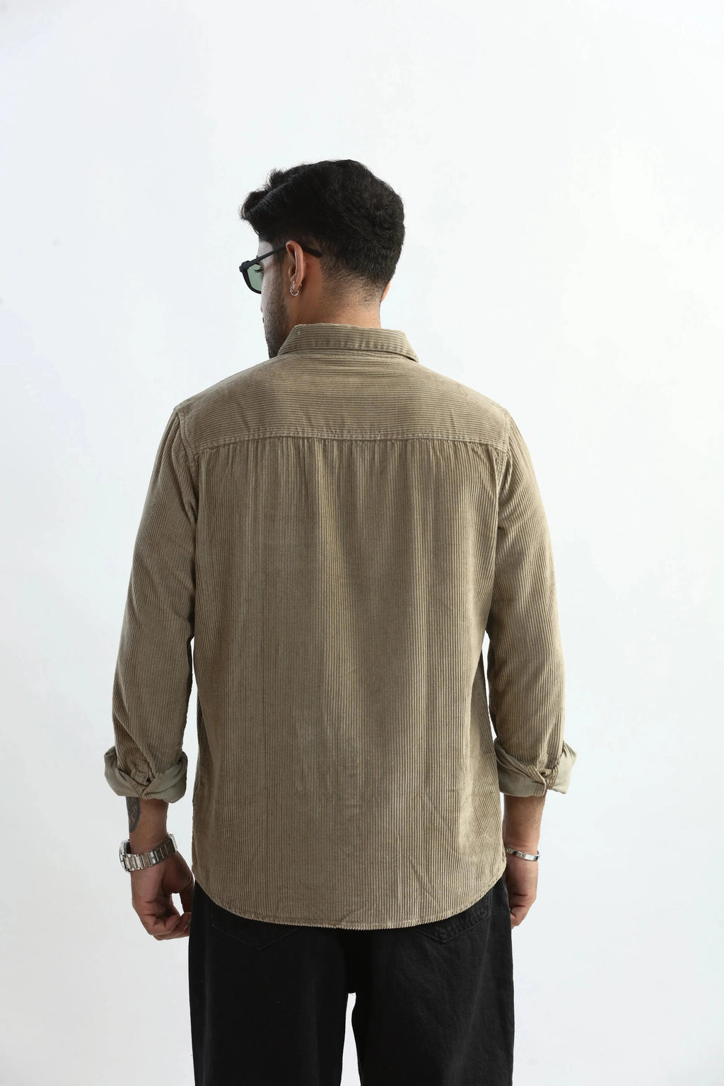 Xkind Men's Beige Corduroy Regular Fit Shirt