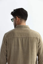 Xkind Men's Beige Corduroy Regular Fit Shirt