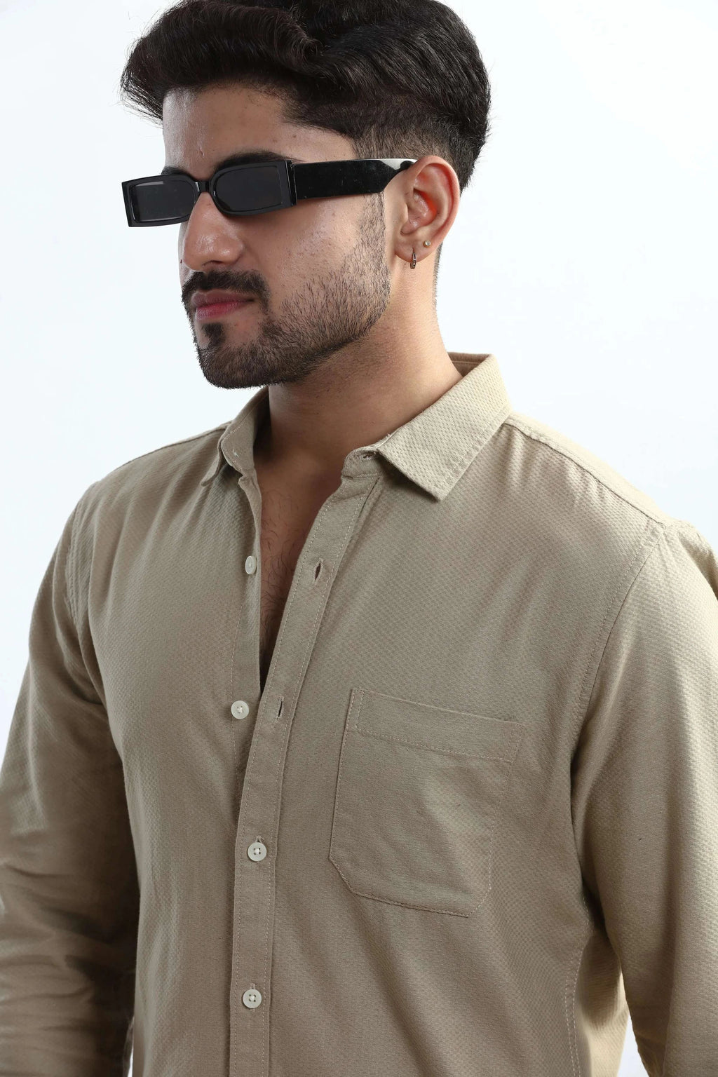 Xkind Men's Beige Textured Slim Fit Shirt