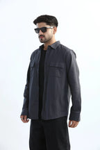 Xkind Dark Grey Textured Regular Fit Shirt/ Overshirt