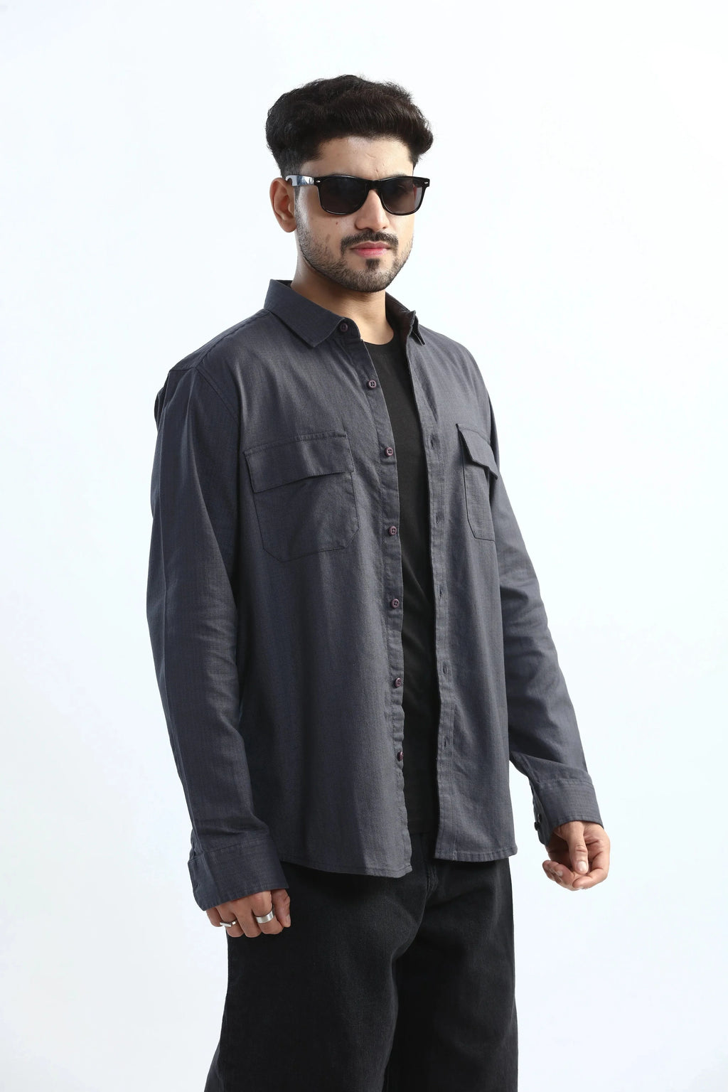 Xkind Dark Grey Textured Regular Fit Shirt/ Overshirt