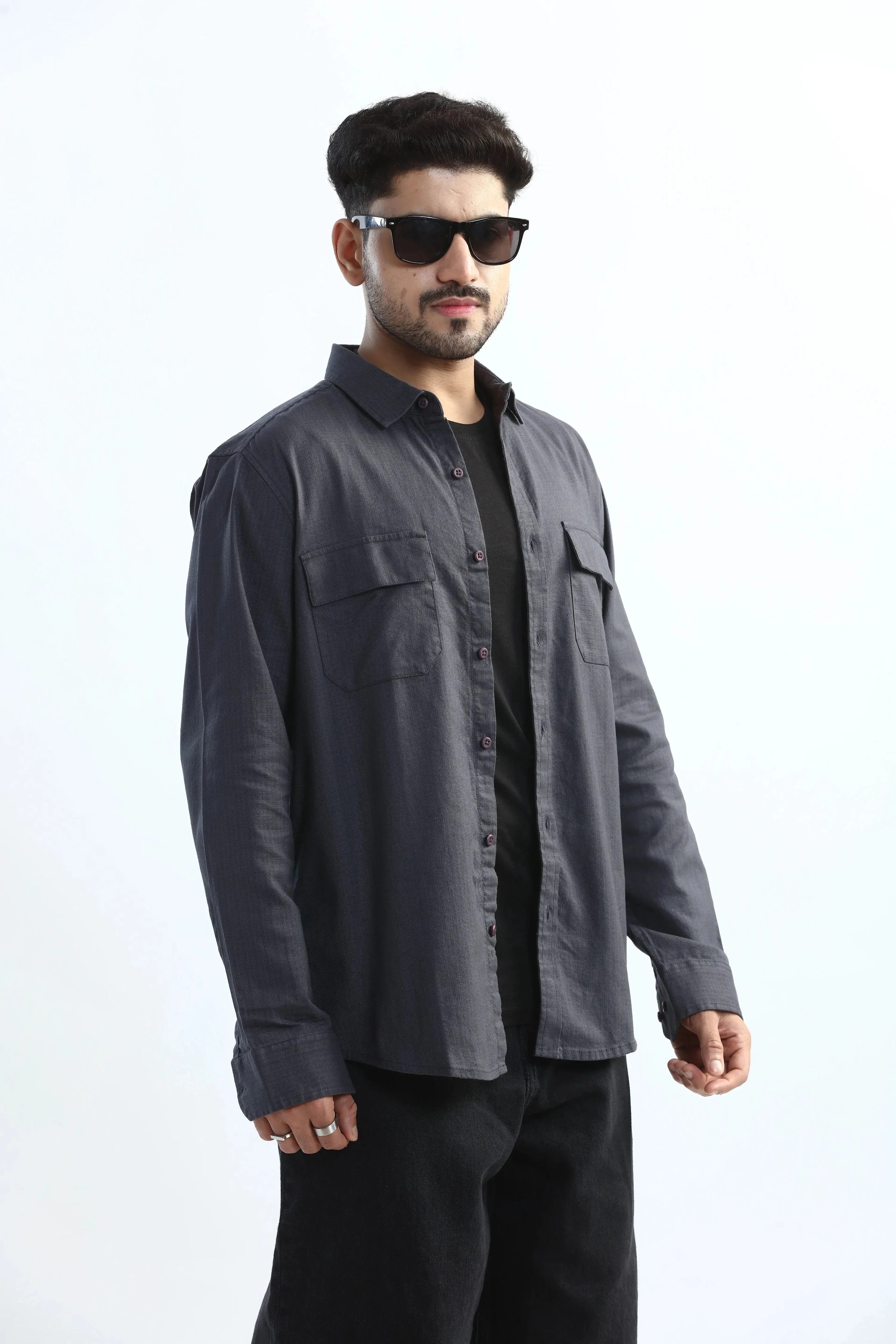 Xkind Dark Grey Textured Regular Fit Shirt/ Overshirt