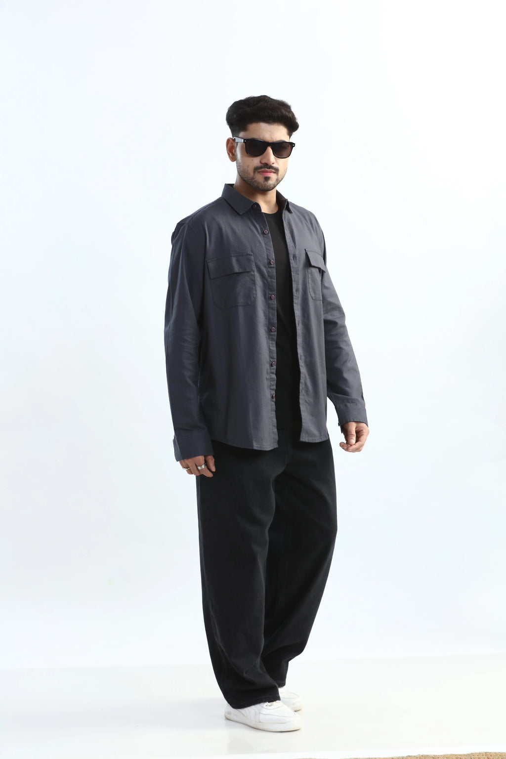 Xkind Dark Grey Textured Regular Fit Shirt/ Overshirt