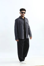 Xkind Dark Grey Textured Regular Fit Shirt/ Overshirt