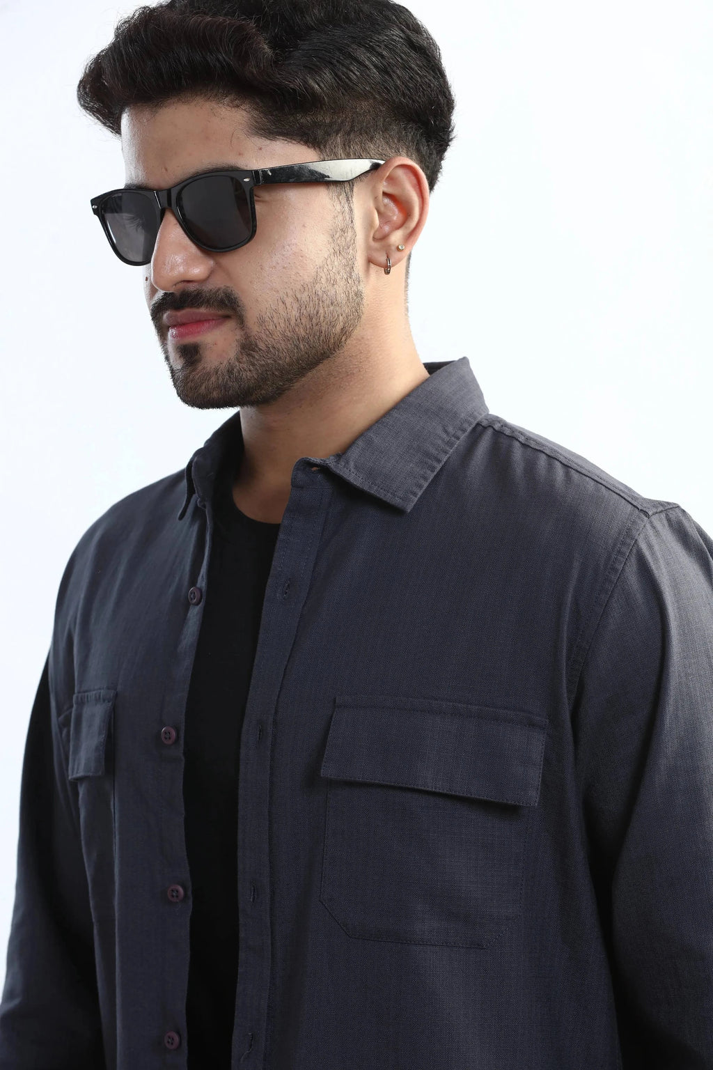 Xkind Dark Grey Textured Regular Fit Shirt/ Overshirt