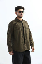 Xkind Dark Olive Green Textured Regular Fit Shirt
