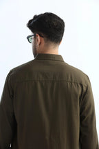Xkind Dark Olive Green Textured Regular Fit Shirt
