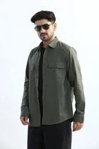 Xkind Dark Green Textured Regular Fit Shirt/ Overshirt