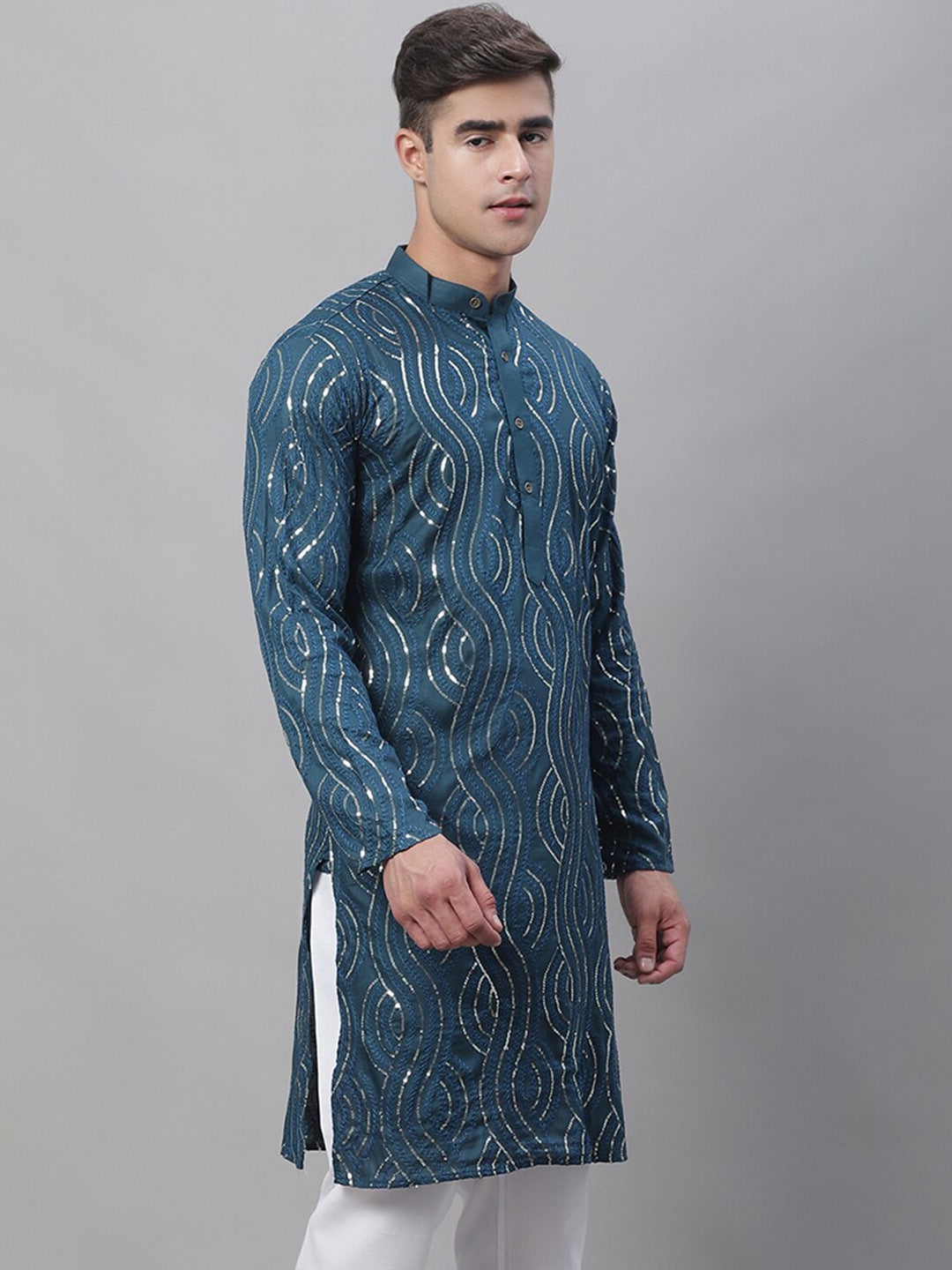 Sojanya Ethnic Motifs Embroidered Sequinned Pure Cotton Kurta