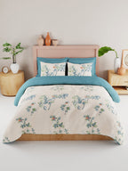 BIANCA Beige & Green Floral 186 TC King Bedsheet with 2 Pillow Covers