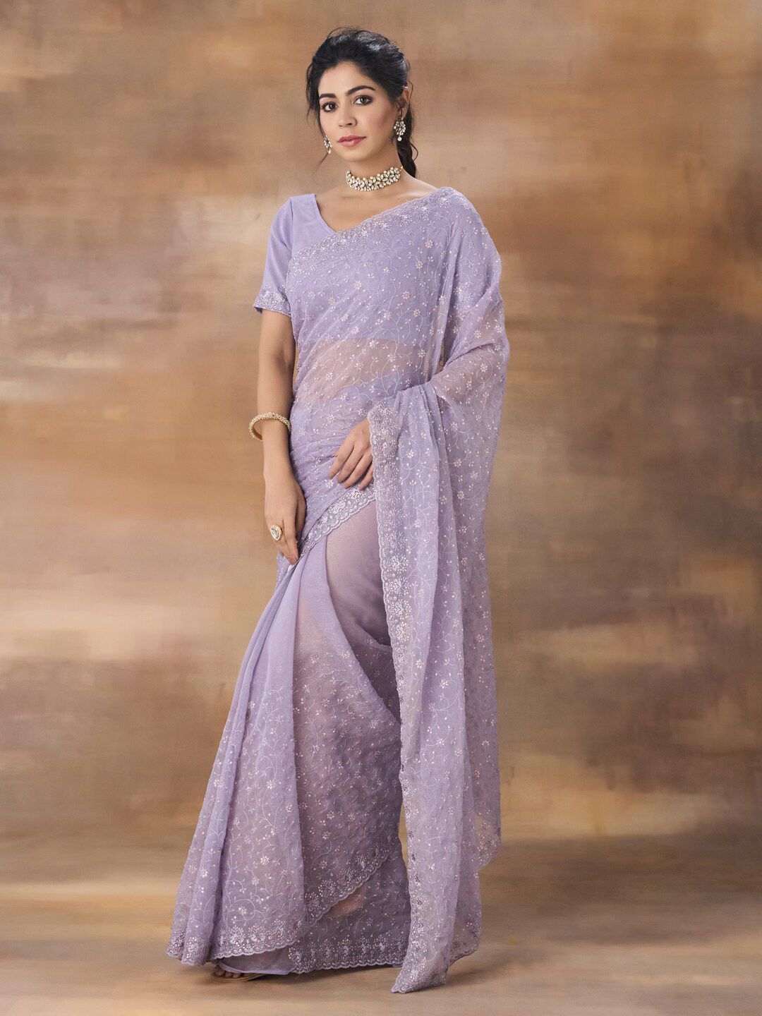 kasee Embroidered Floral Sequinned Saree - Distacart