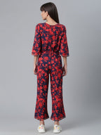 Ahalyaa Womens Navy & Red Rayon Printed Jumpsuit