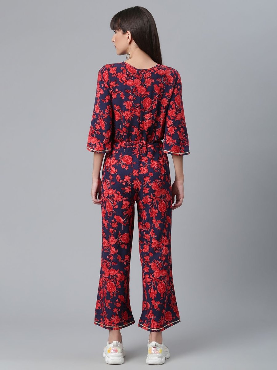 Ahalyaa Womens Navy & Red Rayon Printed Jumpsuit