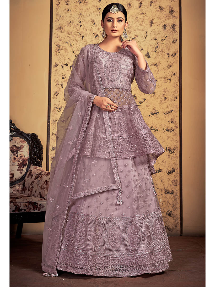 Myra Mauve Soft Net Heavy Embroidered Designer Lehenga