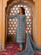 Embroidered & Lace Detailed Kurta With Pant & Embroidered Dupatta Luxury, Multicolor - Hiral Fashion - Distacart