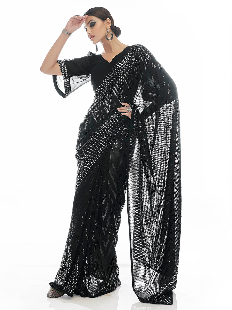 Myra Black Georgette Embroidered Designer Lehenga - Distacart