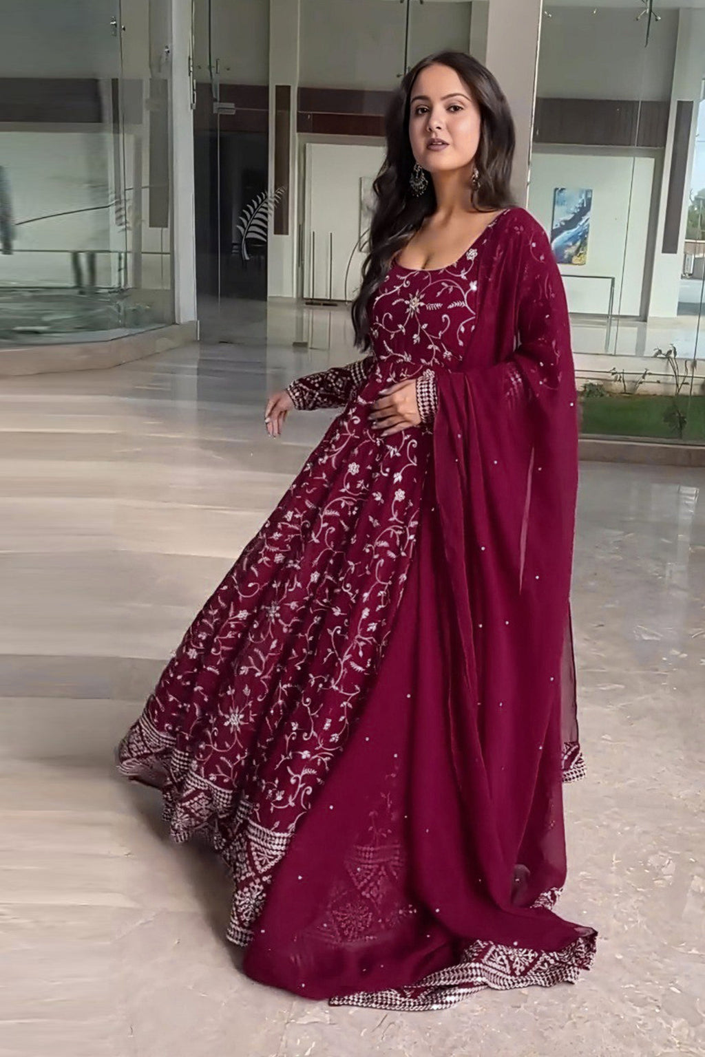 Yash Enterprise Rani Pink Georgette Embroidered Party Wear Anarkali Kurta Set - Distacart