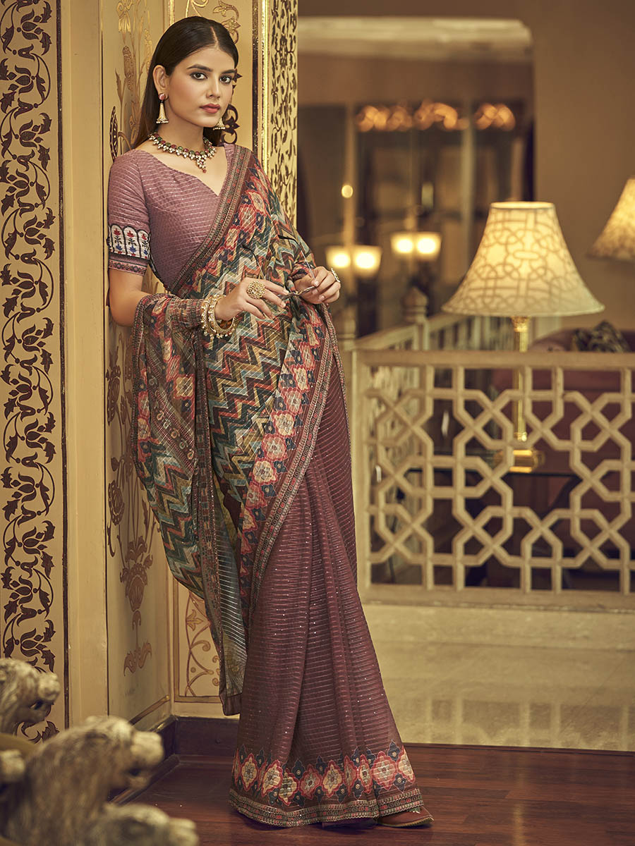 Myra Multicolour Gorgette Designer Saree - Distacart