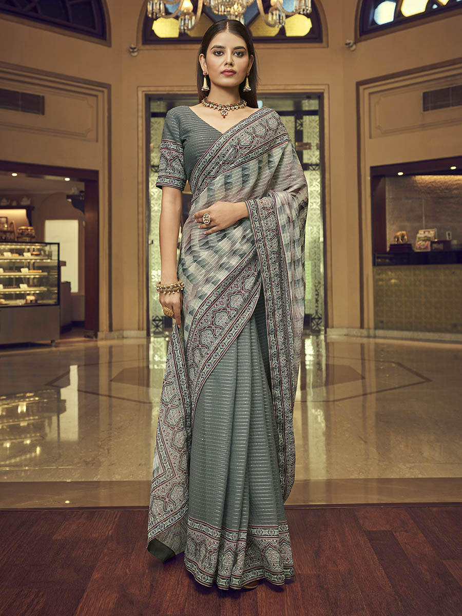Myra Multicolour Gorgette Designer Saree - Distacart