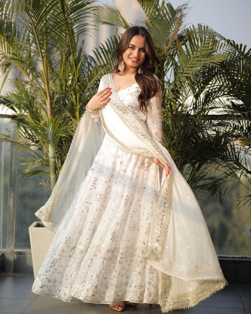 Yash Enterprise White Sequence Work Party Wear Suit Set - Distacart