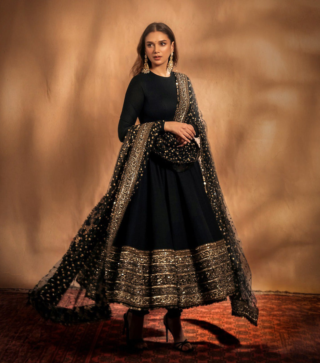 Yash Enterprise Black Rayon Cotton Embroidery Zari Sequins-Work Suit Set - Distacart