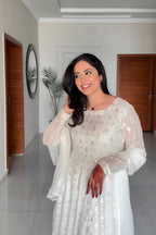 Yash Enterprise White Faux Blooming Party Wear Embrodery Suit Set - Distacart