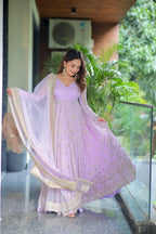Yash Enterprise Light Purple Fux Bloomimng Silk Embroidery Suit Set - Distacart
