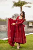 Yash Enterprise Marron Embroidered Georgette Suit Set - Distacart