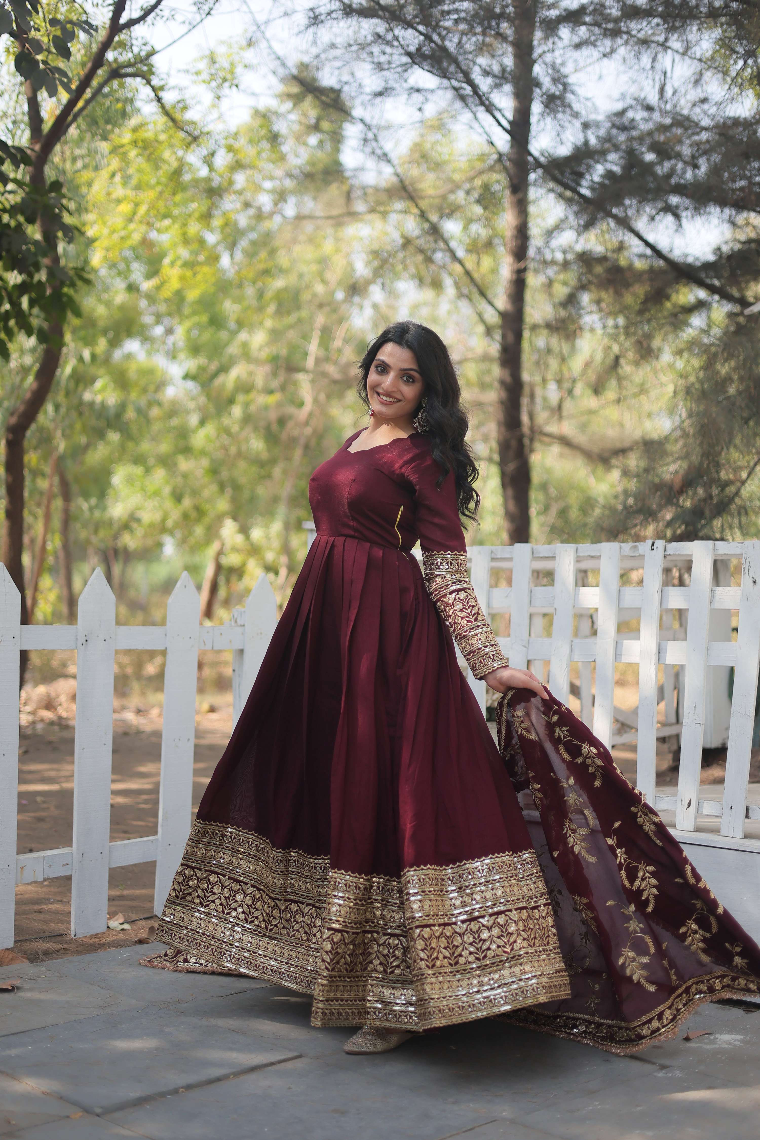 Yash Enterprise Dark Maroon Vichitra Shimmer With Rich Sequins Embroidered Work Party Wear Suit Set Stitched - Distacart