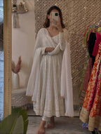 Yash Enterprise Off White Faux Blooming Party Wear Embroidery Suit Set - Distacart