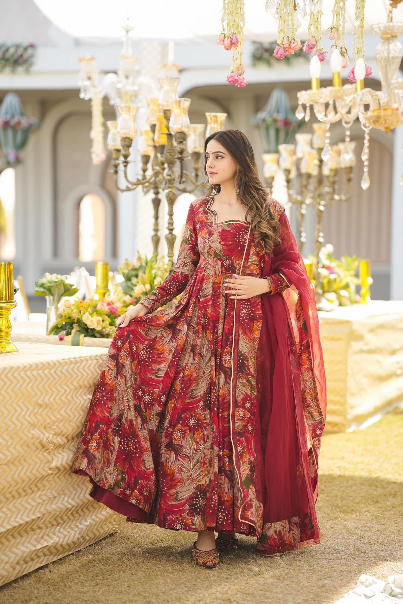 Yash Enterprise Multicolor Georgette Salwar Suit Floral Printed And Sequin Embroidery - Distacart