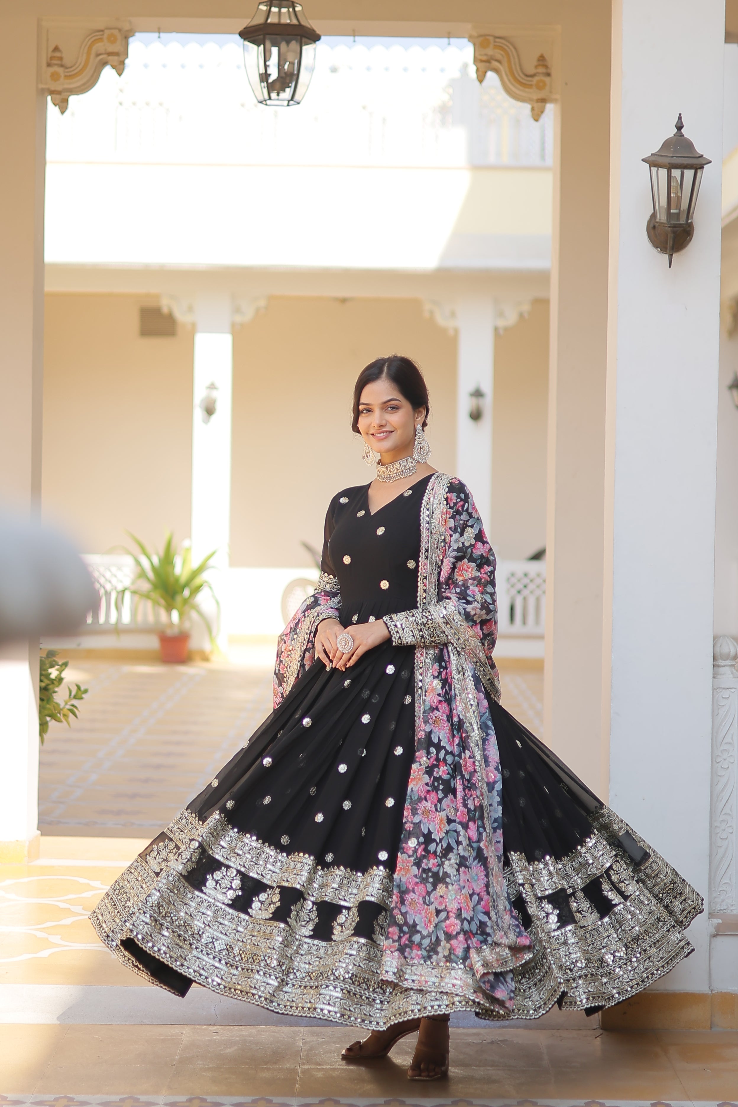 Yash Enterprise Black Georgette Embroidery Work Stiched Suit - Distacart