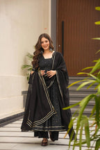 Yash Enterprise Black Maslin Fabric Digital Print Work Suit Set - Distacart