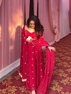 Yash Enterprise Red Fendy Silk Party Wear Embroidery Suit Set - Distacart