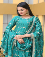Yash Enterprise Alluring Bottle Green Embroidery Work Readymade Salwar Suit - Distacart