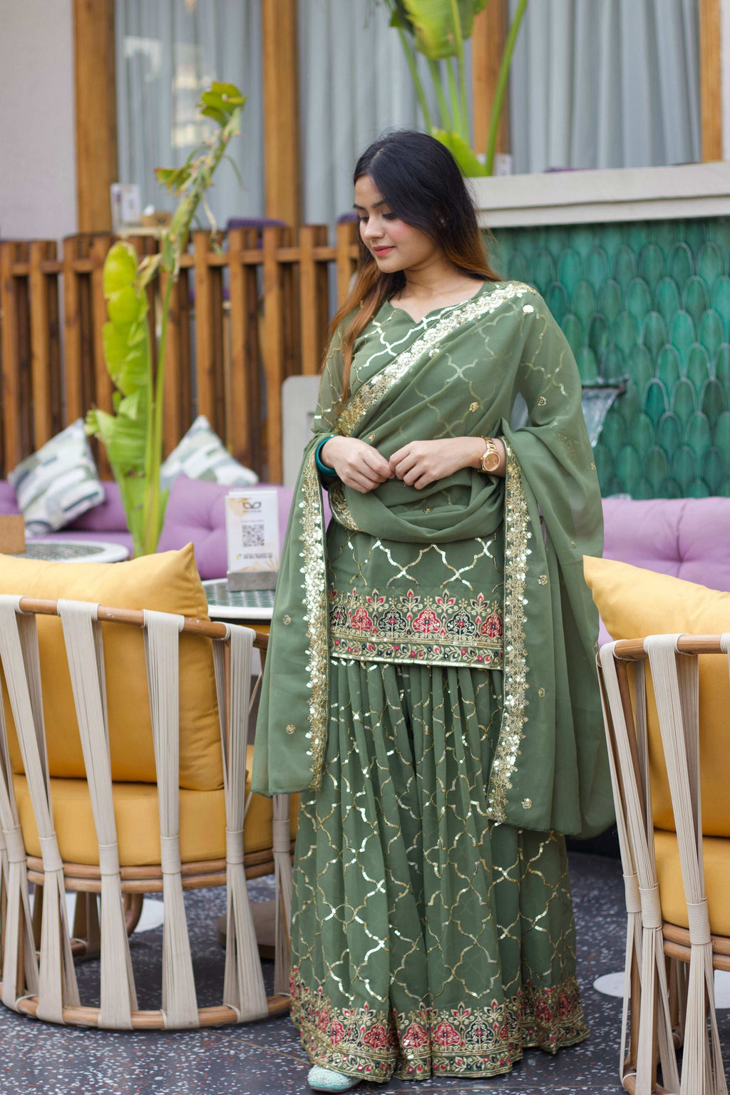 Yash Enterprise Green Georgette Embroidery Party Wear Suit Set - Distacart
