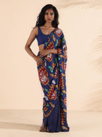 trueBrowns Purple Muslin Ikat Saree
