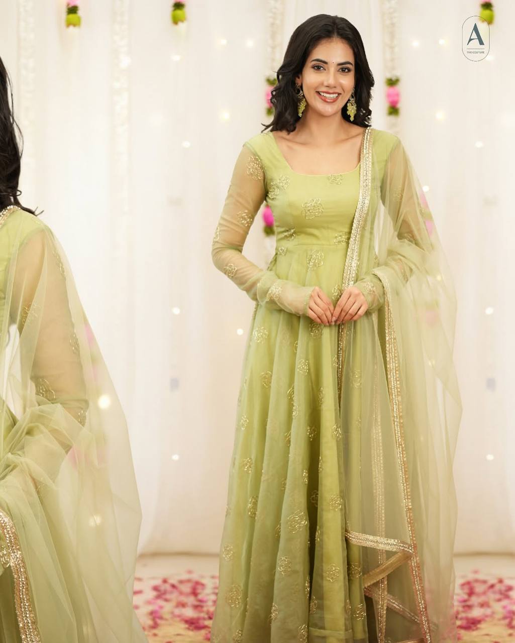 Yash Enterprise Light Green Soft Organza Party Wear Embroidery Suit Set - Distacart