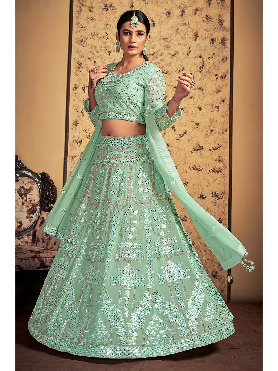 Myra Pista Georgette Heavy Embroidered Designer Lehenga