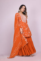 Yash Enterprise Orange Chinon Silk Party Wear Embroidery Suit Set - Distacart