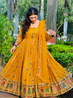 Yash Enterprise Yellow Faux Georgette Embroidery Party Wear Suit Set - Distacart