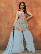 Myra Blue Georgette Embroidered Designer Suit