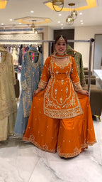 Yash Enterprise Orange Natural Crep Embroidery Party Wear Suit Set - Distacart