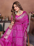 Anaita Purple Handmade Bandhej Viscose Silk Saree With Blouse - Distacart