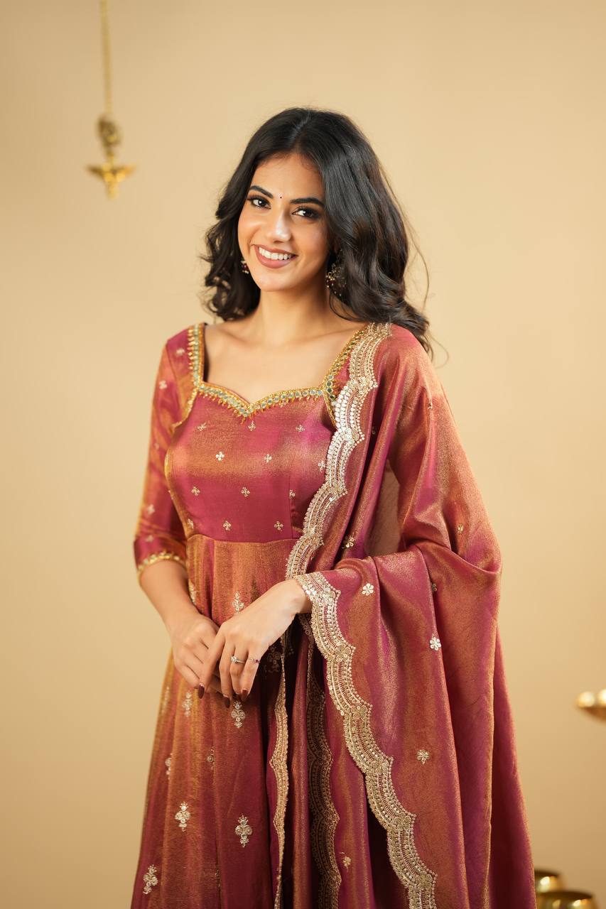 Yash Enterprise Light Orange Cosmo Silk Embroidery Suit Set - Distacart