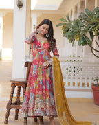 Yash Enterprise Pink Faux Georgette With Digital Print Kurti And Dupatta Only - Distacart