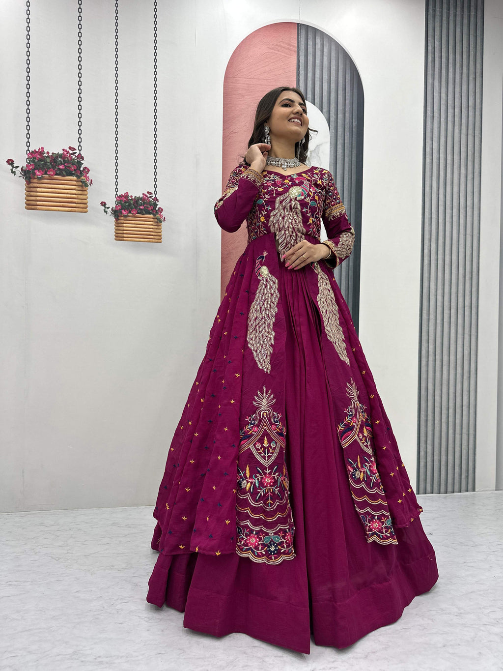 Yash Enterprise Pink Vichitra Silk Party Wear Embroidery Crop Top With Blouse Lehenga Choli - Distacart