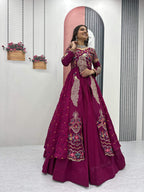 Yash Enterprise Pink Vichitra Silk Party Wear Embroidery Crop Top With Blouse Lehenga Choli - Distacart