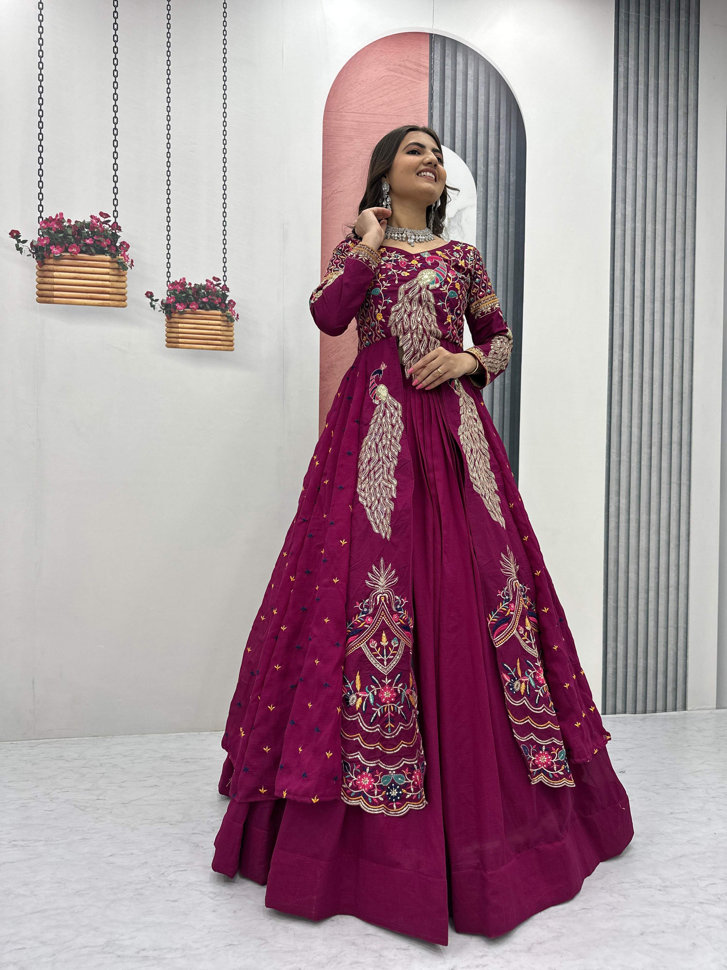 Yash Enterprise Pink Vichitra Silk Party Wear Embroidery Crop Top With Blouse Lehenga Choli - Distacart